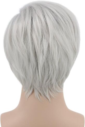 karlery Mens Short Straight Dark Root White Wig Two Tone Halloween Costume Cosplay Wig in Saudi Arabia