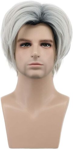 karlery Mens Short Straight Dark Root White Wig Two Tone Halloween Costume Cosplay Wig in Saudi Arabia
