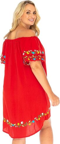 فستان باك فروم بالي للسيدات مطرز مكسيكي مقاس كبير لباس السباحة بوهو تونيك يغطي الكاجوال القصير والزهور رايون in Kuwait