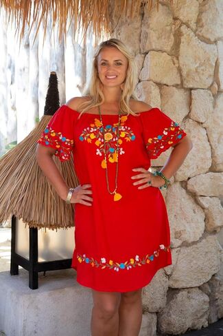 فستان باك فروم بالي للسيدات مطرز مكسيكي مقاس كبير لباس السباحة بوهو تونيك يغطي الكاجوال القصير والزهور رايون in Kuwait