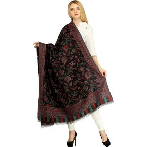 Exotic India Reversible Jamawar Shawl from Amritsar with Woven Flowers - Wool in Kuwait