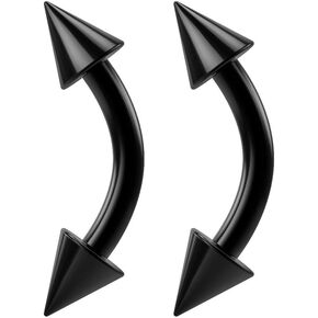 2pc 16g Black Vertical Labret Curved Barbell Earrings Lip Spike Stainless Steel Eyebrow Daith in Saudi Arabia
