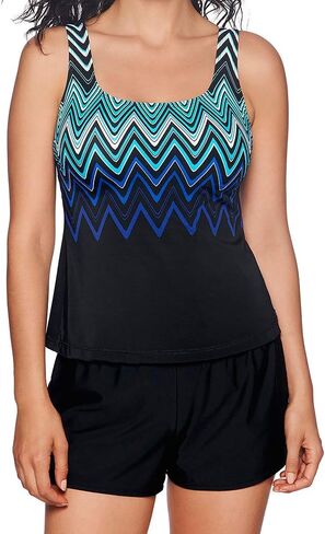 Reebok Women's Swimwear Sport Fashion Cosmic Wave Scoop Neck Tankini Bathing Suit Top in Saudi Arabia