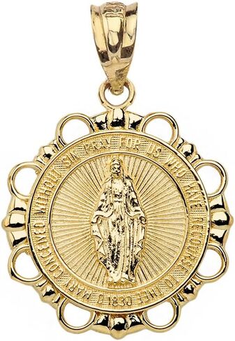Religious Jewelry by FDJ 10k Yellow Gold Miraculous Medal Of Blessed Virgin Mary Round Pendant in Saudi Arabia