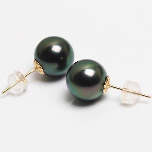 NONNYL Gifts for Wife Anniversary 18K Gold Pearl Stud Earrings for Women- Genuine Handpicked Nature Tahitian Black Pearls Earring- Birthday Christmas Mothers Day Valentine's Day Jewelry Gifts in Saudi Arabia