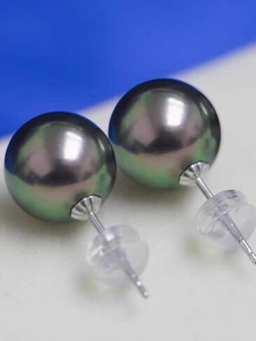 NONNYL Gifts for Wife Anniversary 18K Gold Pearl Stud Earrings for Women- Genuine Handpicked Nature Tahitian Black Pearls Earring- Birthday Christmas Mothers Day Valentine's Day Jewelry Gifts in Saudi Arabia