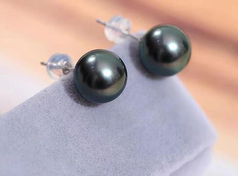 NONNYL Gifts for Wife Anniversary 18K Gold Pearl Stud Earrings for Women- Genuine Handpicked Nature Tahitian Black Pearls Earring- Birthday Christmas Mothers Day Valentine's Day Jewelry Gifts in Saudi Arabia