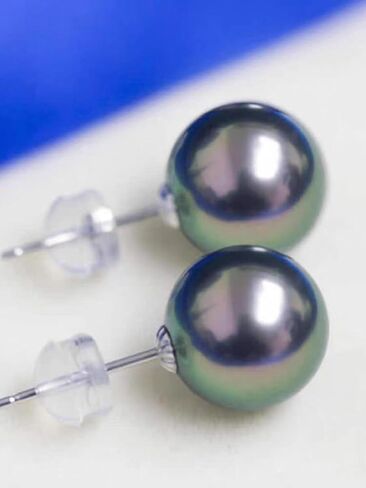 NONNYL Gifts for Wife Anniversary 18K Gold Pearl Stud Earrings for Women- Genuine Handpicked Nature Tahitian Black Pearls Earring- Birthday Christmas Mothers Day Valentine's Day Jewelry Gifts in Saudi Arabia