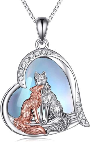 YAFEINI Fox Necklace for Women Girls Sterling Silver Kitsune Fox Love Heart Pendant Necklace Jewelry Gifts in Saudi Arabia