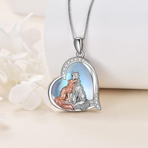 YAFEINI Fox Necklace for Women Girls Sterling Silver Kitsune Fox Love Heart Pendant Necklace Jewelry Gifts in Saudi Arabia