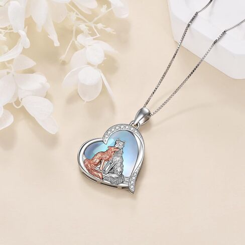 YAFEINI Fox Necklace for Women Girls Sterling Silver Kitsune Fox Love Heart Pendant Necklace Jewelry Gifts in Saudi Arabia