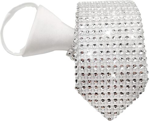 Ties for Men Michael Costume Crystal Rhinestone Skinny Necktie 49cm/19'' Silver in Saudi Arabia