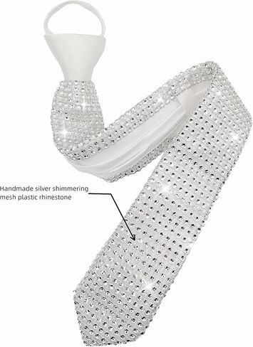 Ties for Men Michael Costume Crystal Rhinestone Skinny Necktie 49cm/19'' Silver in Saudi Arabia