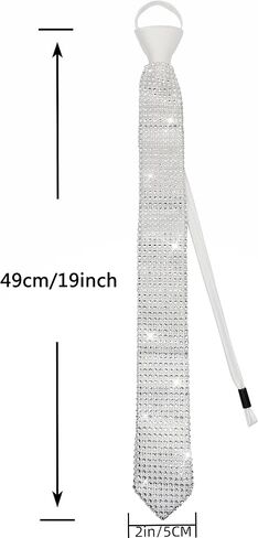 Ties for Men Michael Costume Crystal Rhinestone Skinny Necktie 49cm/19'' Silver in Saudi Arabia