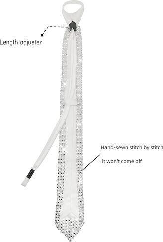 Ties for Men Michael Costume Crystal Rhinestone Skinny Necktie 49cm/19'' Silver in Saudi Arabia