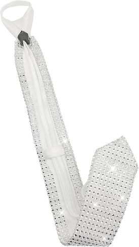Ties for Men Michael Costume Crystal Rhinestone Skinny Necktie 49cm/19'' Silver in Saudi Arabia