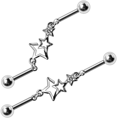 Covet Jewelry Stainless Steel Star Chain Industrial Barbell in Saudi Arabia