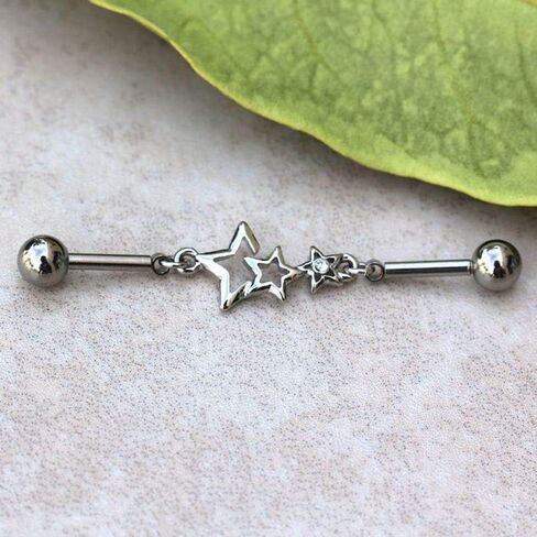 Covet Jewelry Stainless Steel Star Chain Industrial Barbell in Saudi Arabia