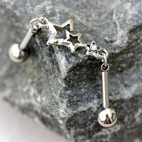 Covet Jewelry Stainless Steel Star Chain Industrial Barbell in Saudi Arabia