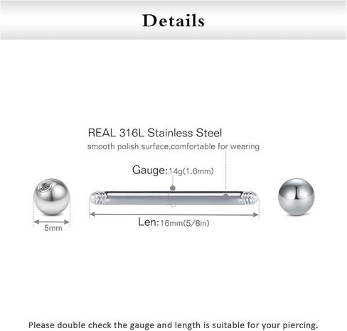 FECTAS 14 جرام حلقات الحلمة استبدال الكرات حلقات اللسان 5 مم كرة علوية من الفولاذ المقاوم للصدأ البلاستيك كماشة الحدائد مجموعة ثقب المجوهرات 16 مم الحديد in Kuwait