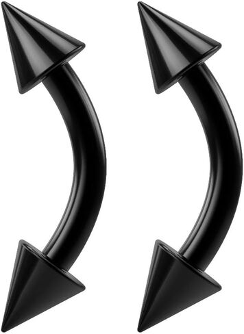 2pc 16g Black Vertical Labret Curved Barbell Earrings Lip Spike Stainless Steel Eyebrow Daith in Saudi Arabia