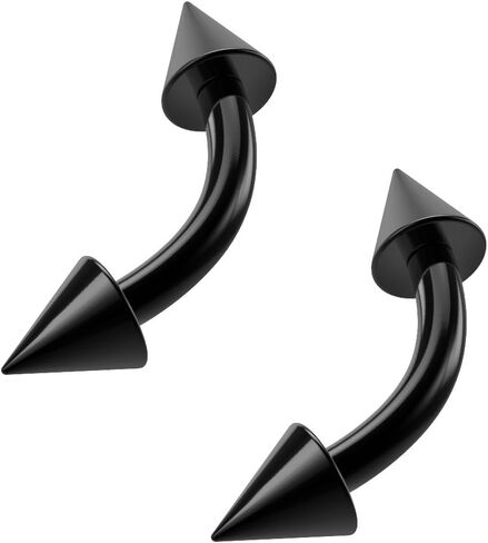 2pc 16g Black Vertical Labret Curved Barbell Earrings Lip Spike Stainless Steel Eyebrow Daith in Saudi Arabia