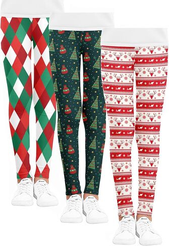 Girls 3pcs Leggings Printed Little Kids Striped Ankle Leggings 3-11Years in Kuwait