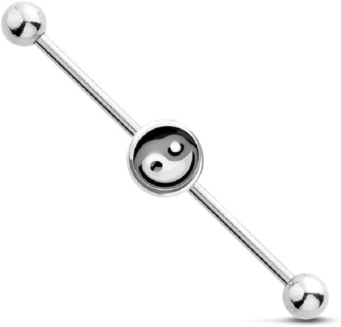 Pierced Owl - 14GA Ying Yang Balance of Life 316L Surgical Stainless Steel Industrial Cartilage Barbell in Saudi Arabia