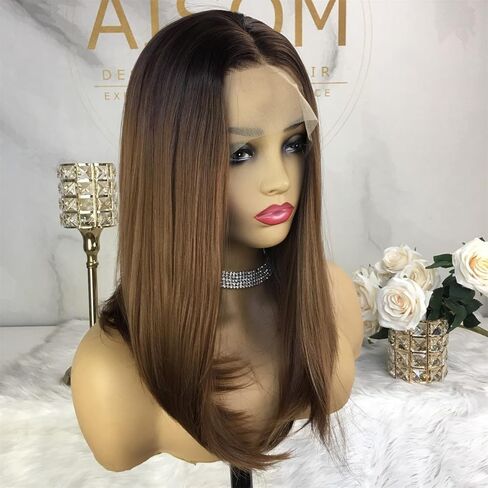 Aisom Straight 18“ Lace Wig Mixed Brown and Blonde Color Ombre Lace Front Wigs for Women Synthetic Wig (Ombre Brown and Blonde) in Saudi Arabia