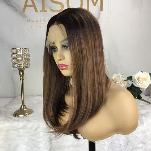 Aisom Straight 18“ Lace Wig Mixed Brown and Blonde Color Ombre Lace Front Wigs for Women Synthetic Wig (Ombre Brown and Blonde) in Saudi Arabia