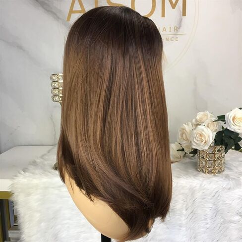 Aisom Straight 18“ Lace Wig Mixed Brown and Blonde Color Ombre Lace Front Wigs for Women Synthetic Wig (Ombre Brown and Blonde) in Saudi Arabia
