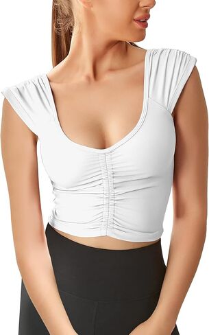Women Workout Tops Sleeveless Yoga Longline Sports Bra Cutout Short Sleeve Crop Tank Top Gym Running Athletic Shirt U-Back in Saudi Arabia