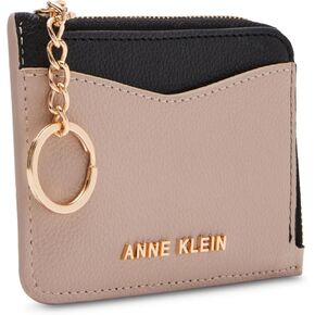 Anne Klein Zip and Go Curved Card Case In Color-Blocked Stone/Black One Size in Kuwait