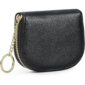 TIHYWR Women's Credit Card Holder, RFID Small Card Holder Mini Wallet with Zipper Keychain, Slim Leather Card Case Business Card Organizer Wallet.Maple Leaf