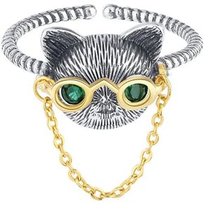 Zaycca 925 Sterling Silver Cat Vintage Ring Punk Open Adjustable Animal Ring, Others, No Gemstone in Kuwait