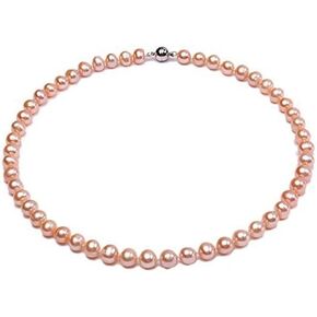 JYX Pearl Strand Necklace AA 8-9mm Natural Round Freshwater Cultured Pink Pearls Necklace 18" in Saudi Arabia