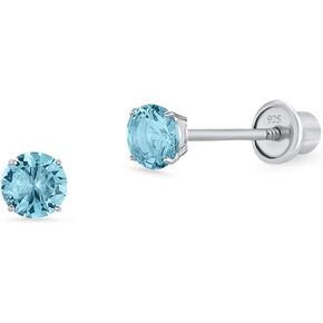 925 Sterling Silver Rhodium Plated 3mm Cubic Zirconia Stud Children Screwback Baby Girls Earrings