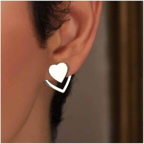 Vintage Heart Ear Jacket Earrings Love Heart Earrings Hollow Heart Stud Earrings Gold Front Back Earrings Jewelry for Women and Girls (Gold)