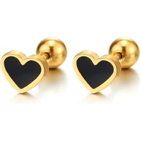 Pair of Womens Stainless Steel Flat Heart Stud Earrings with Enamel, Screw Back in Kuwait