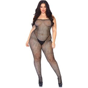 Leg Avenue Women's Crochet Fishnet Spaghetti Strap Crotchless Bodystocking