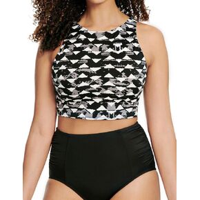 المرأة عالية الخصر مجموعة البكيني قطعتين ملابس السباحة عالية الرقبة المحاصيل القمم ثوب السباحة التغطية الكاملة البطن التحكم Tankini in Kuwait