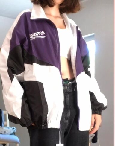 Sumleno Y2k Jacket for Women Zip Up Bomber Jacket Y2k Clothing Racing Varsity Jacket Oversized Color Block Jacket Unisex in Saudi Arabia