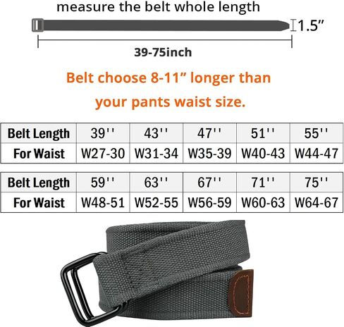 Drizzte Plus Size 39-75'' Long Double Ring Big Mens Canvas Fabric Cloth Belts Black in Saudi Arabia
