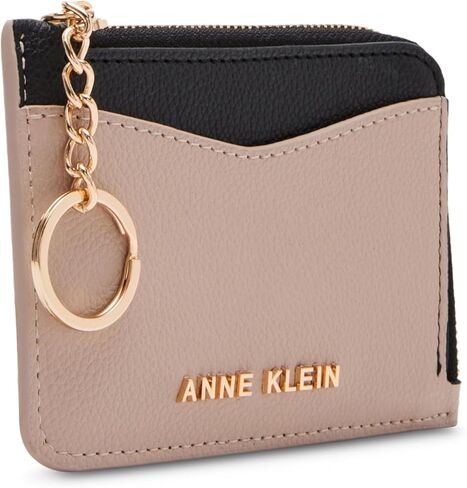 Anne Klein Zip and Go Curved Card Case In Color-Blocked Stone/Black One Size in Kuwait