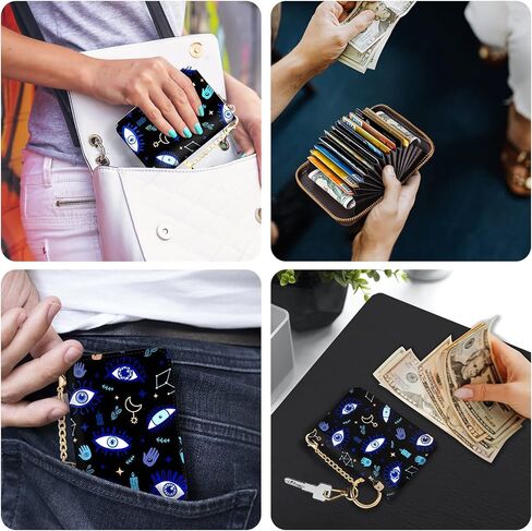 Yonlevres Evil Eyes Credit Card Holder Wallet Women, Small RFID Card Holder Wallet for Women with Keychain Zipper, Leather Mini RFID Blocking Wallets Card Case Accordion Gift in Kuwait