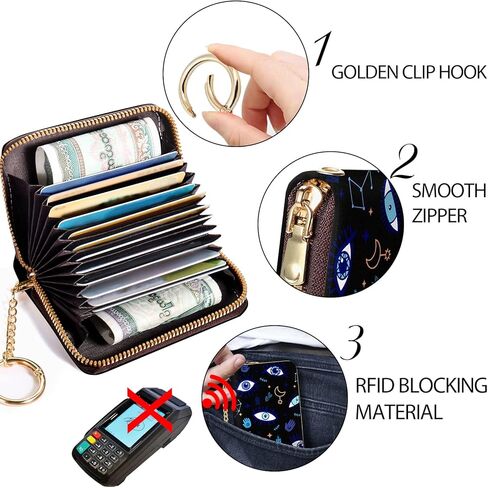 Yonlevres Evil Eyes Credit Card Holder Wallet Women, Small RFID Card Holder Wallet for Women with Keychain Zipper, Leather Mini RFID Blocking Wallets Card Case Accordion Gift in Kuwait