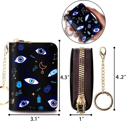 Yonlevres Evil Eyes Credit Card Holder Wallet Women, Small RFID Card Holder Wallet for Women with Keychain Zipper, Leather Mini RFID Blocking Wallets Card Case Accordion Gift in Kuwait