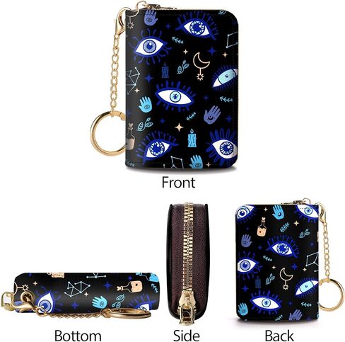 Yonlevres Evil Eyes Credit Card Holder Wallet Women, Small RFID Card Holder Wallet for Women with Keychain Zipper, Leather Mini RFID Blocking Wallets Card Case Accordion Gift in Kuwait