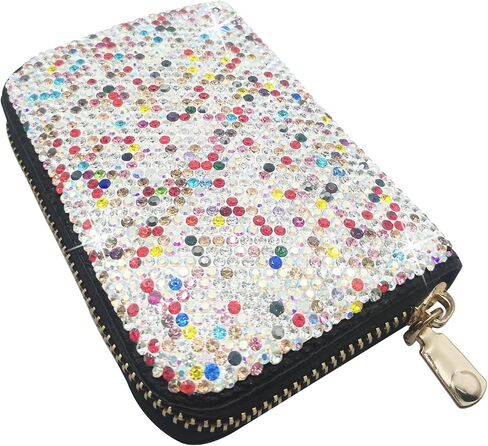 حافظة بطاقات الائتمان Owemtao Bling محفظة جلدية RFID متعددة الطبقات بسحاب حافظة بطاقات الائتمان حجر الراين محفظة صغيرة لبطاقات الائتمان للنساء (فضي) in Kuwait
