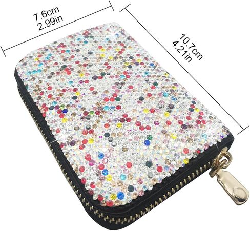 حافظة بطاقات الائتمان Owemtao Bling محفظة جلدية RFID متعددة الطبقات بسحاب حافظة بطاقات الائتمان حجر الراين محفظة صغيرة لبطاقات الائتمان للنساء (فضي) in Kuwait